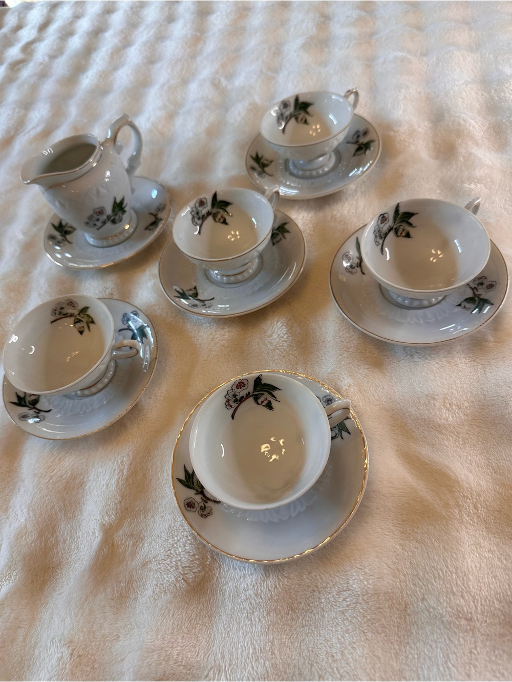 Classic Japan Porcelain Tea Cup, Creamer and Saucer Set W/ Floral Accent